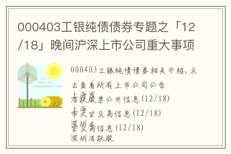 000403工銀純債債券專題之「12/18」晚間滬深上市公司重大事項公告最新快遞