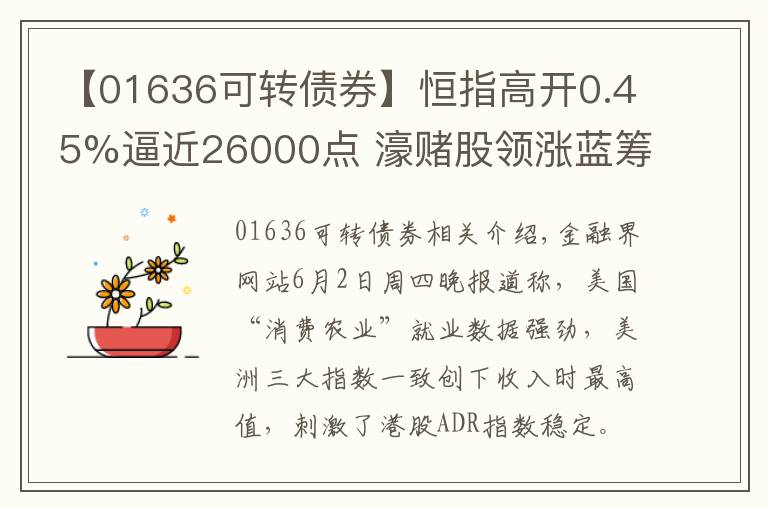 【01636可轉(zhuǎn)債券】恒指高開0.45%逼近26000點(diǎn) 濠賭股領(lǐng)漲藍(lán)籌