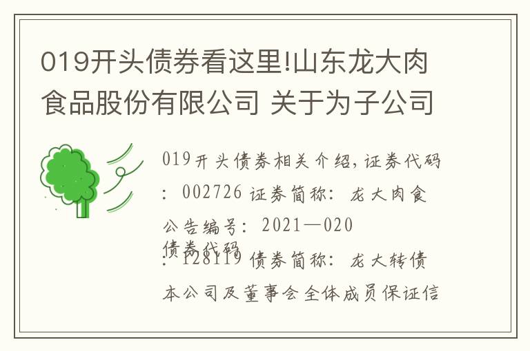 019開頭債券看這里!山東龍大肉食品股份有限公司 關(guān)于為子公司提供擔(dān)保的進(jìn)展公告