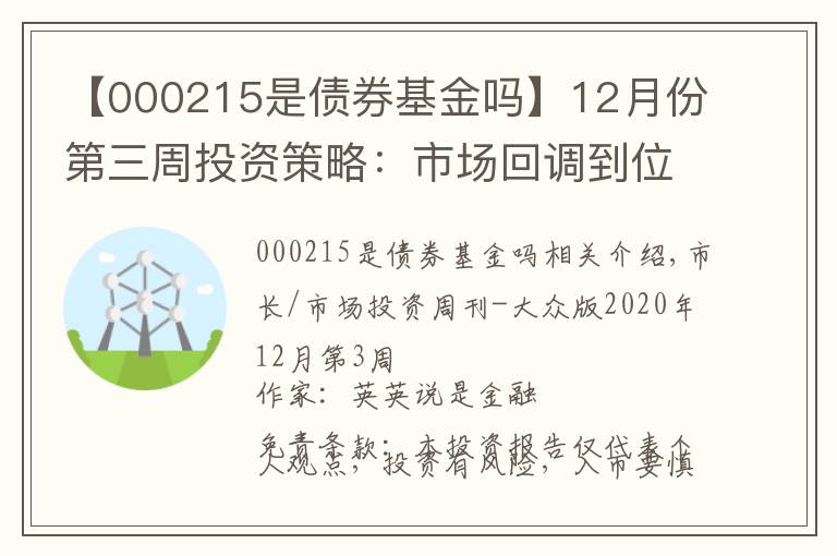 【000215是債券基金嗎】12月份第三周投資策略：市場回調(diào)到位，把握階段性行情機會