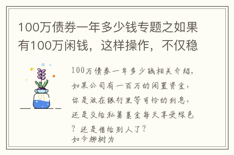 100萬債券一年多少錢專題之如果有100萬閑錢，這樣操作，不僅穩(wěn)賺收益還高