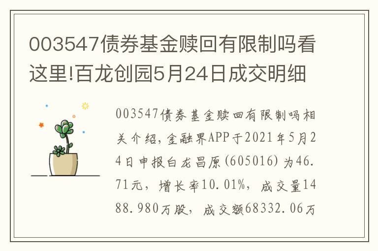 003547債券基金贖回有限制嗎看這里!百龍創(chuàng)園5月24日成交明細(xì)