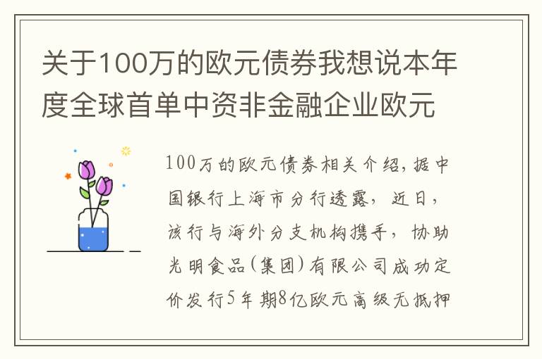 關(guān)于100萬的歐元債券我想說本年度全球首單中資非金融企業(yè)歐元債券項目成功發(fā)行