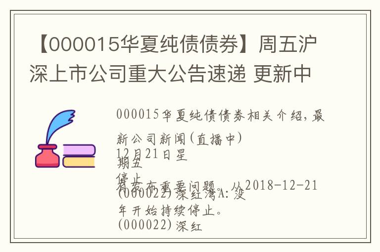 【000015華夏純債債券】周五滬深上市公司重大公告速遞 更新中