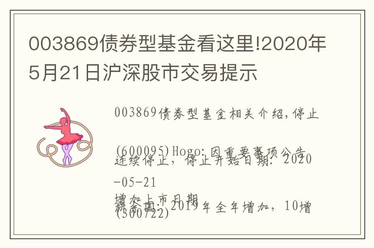 003869債券型基金看這里!2020年5月21日滬深股市交易提示