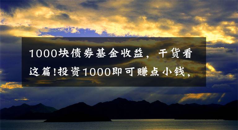 1000塊債券基金收益，干貨看這篇!投資1000即可賺點小錢，可轉債打新攻略