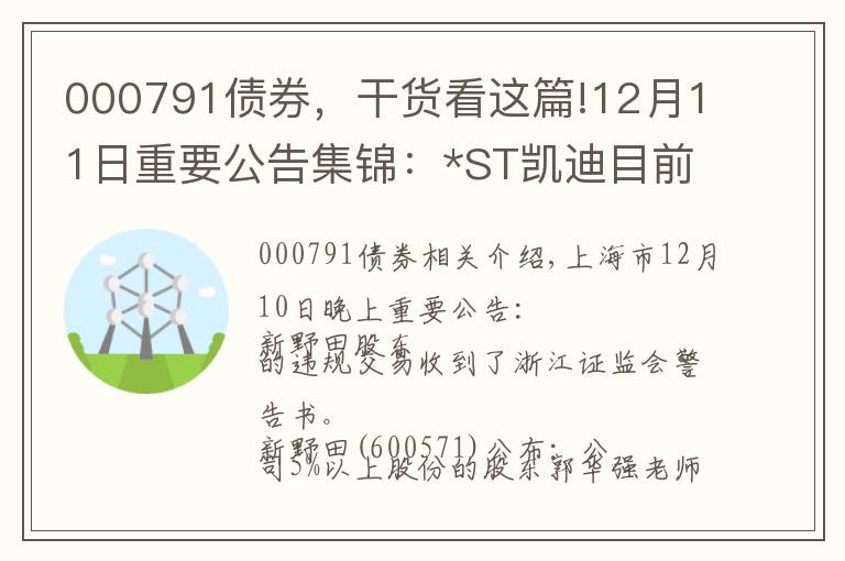 000791債券，干貨看這篇!12月11日重要公告集錦：*ST凱迪目前逾期債務共計93.84億元