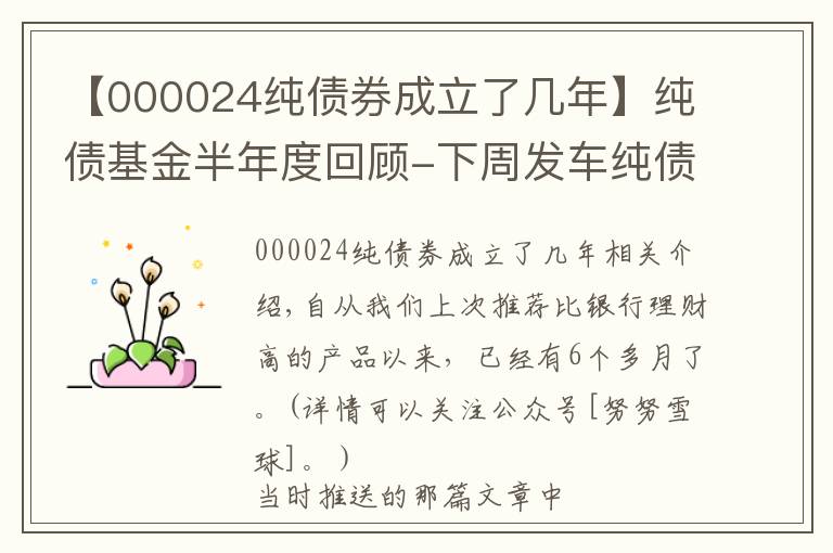 【000024純債券成立了幾年】純債基金半年度回顧-下周發(fā)車純債基金實(shí)盤