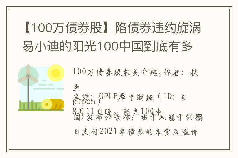 【100萬(wàn)債券股】陷債券違約旋渦 易小迪的陽(yáng)光100中國(guó)到底有多難？