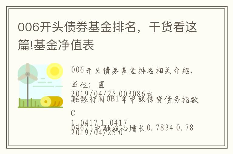 006開頭債券基金排名，干貨看這篇!基金凈值表