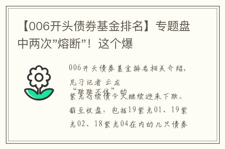 【006開頭債券基金排名】專題盤中兩次"熔斷"！這個爆雷債券又大跌了