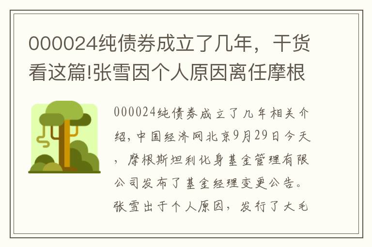 000024純債券成立了幾年，干貨看這篇!張雪因個人原因離任摩根士丹利華鑫基金4只債基