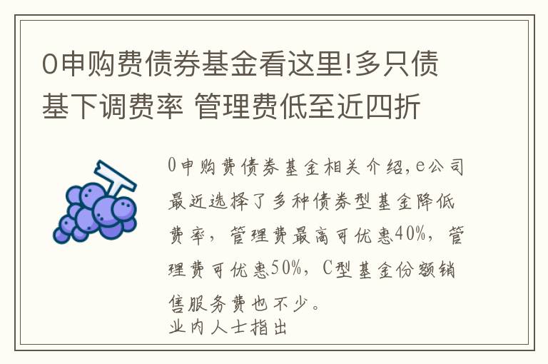 0申購費債券基金看這里!多只債基下調費率 管理費低至近四折