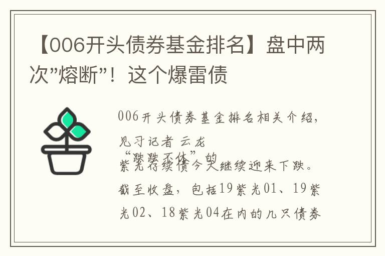 【006開頭債券基金排名】盤中兩次"熔斷"！這個爆雷債券又大跌了