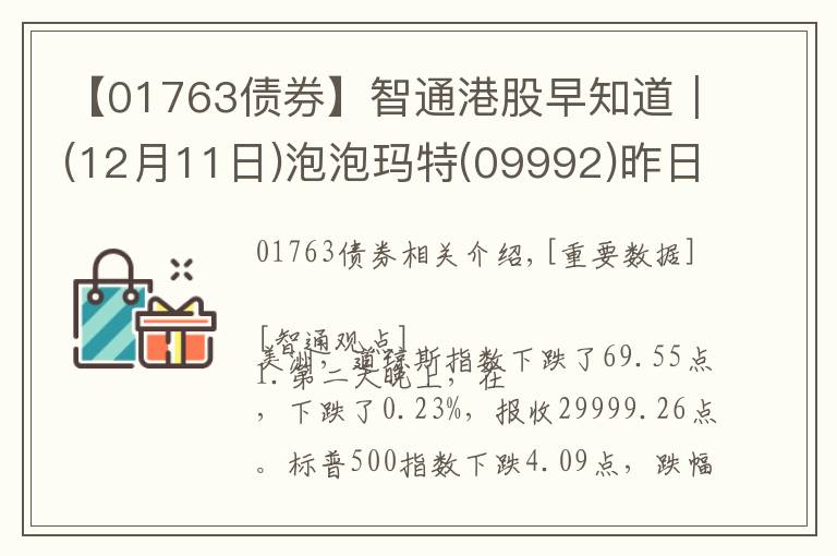 【01763債券】智通港股早知道︱(12月11日)泡泡瑪特(09992)昨日暗盤收漲超100%，有色板塊持續(xù)復蘇