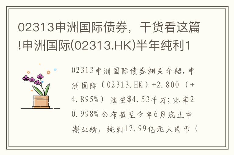 02313申洲國際債券，干貨看這篇!申洲國際(02313.HK)半年純利18億人幣升24.1% 中期息70港仙