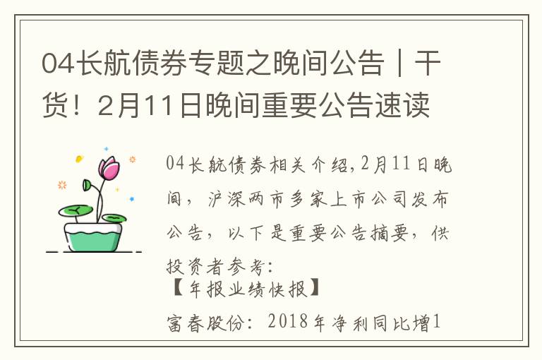 04長航債券專題之晚間公告｜干貨！2月11日晚間重要公告速讀