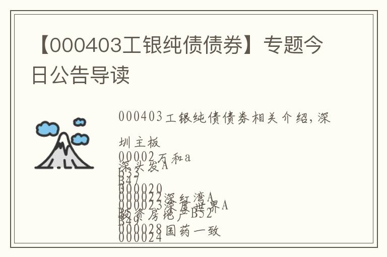 【000403工銀純債債券】專題今日公告導讀