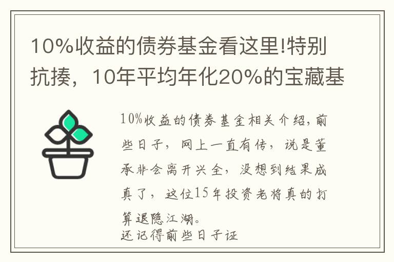 10%收益的債券基金看這里!特別抗揍，10年平均年化20%的寶藏基金...