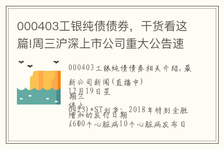 000403工銀純債債券，干貨看這篇!周三滬深上市公司重大公告速遞 更新中