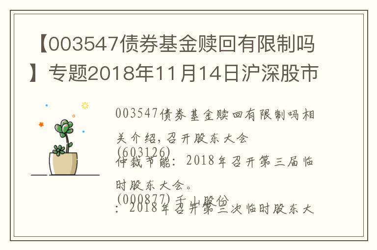 【003547債券基金贖回有限制嗎】專題2018年11月14日滬深股市交易提示