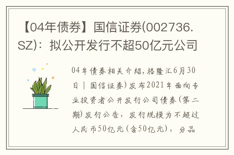 【04年債券】國信證券(002736.SZ)：擬公開發(fā)行不超50億元公司債券