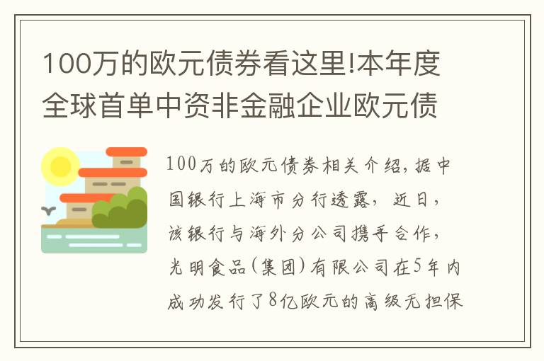 100萬的歐元債券看這里!本年度全球首單中資非金融企業(yè)歐元債券項目成功發(fā)行