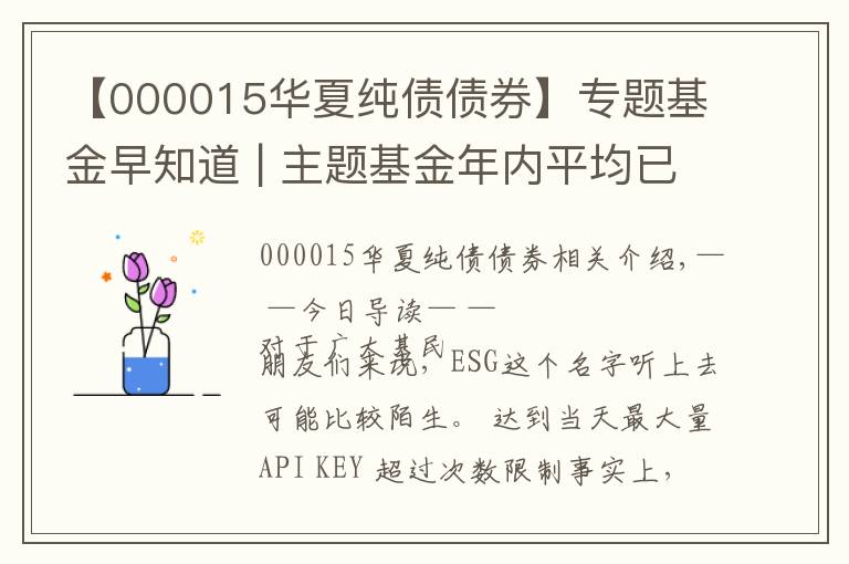 【000015華夏純債債券】專題基金早知道 | 主題基金年內平均已賺30% 你知道啥是ESG嗎？