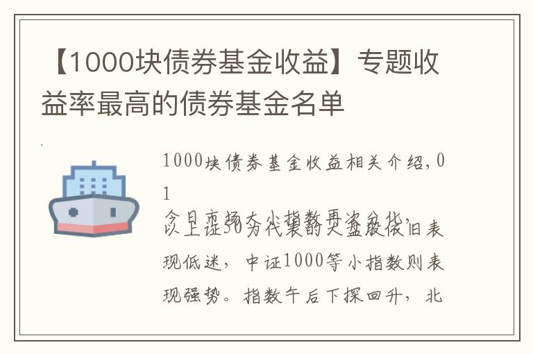 【1000塊債券基金收益】專題收益率最高的債券基金名單