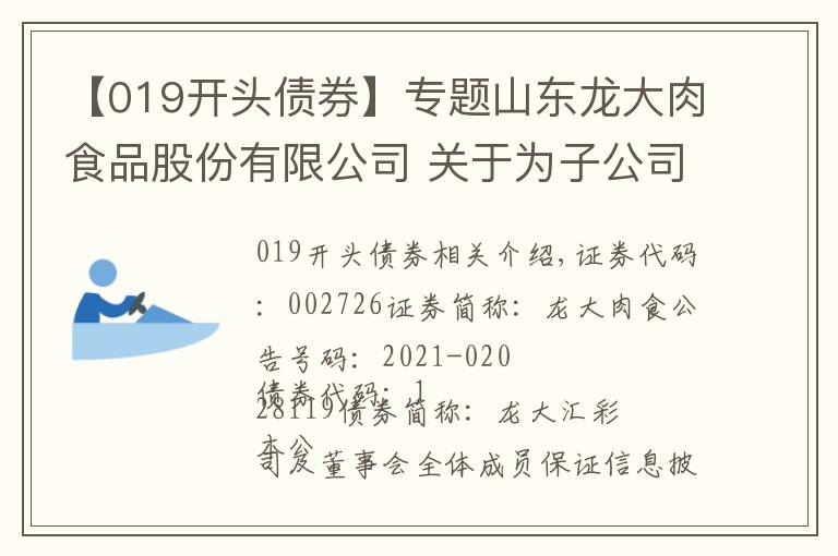 【019開頭債券】專題山東龍大肉食品股份有限公司 關(guān)于為子公司提供擔(dān)保的進(jìn)展公告