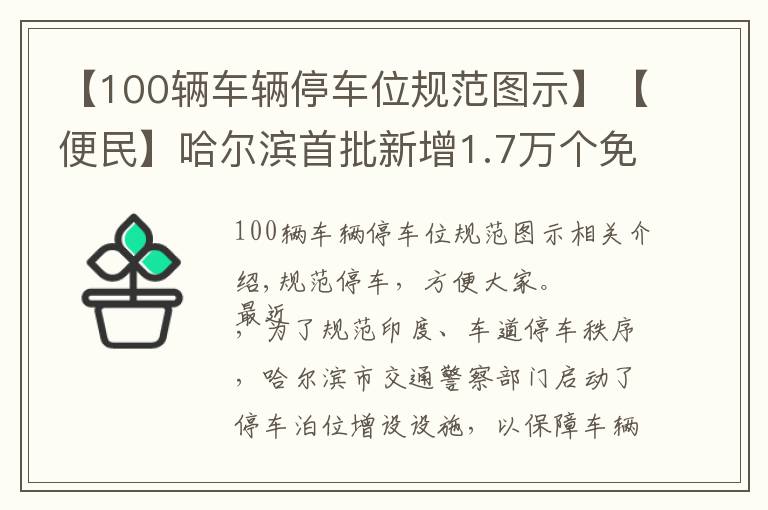 【100輛車輛停車位規(guī)范圖示】【便民】哈爾濱首批新增1.7萬個(gè)免費(fèi)車位公示！