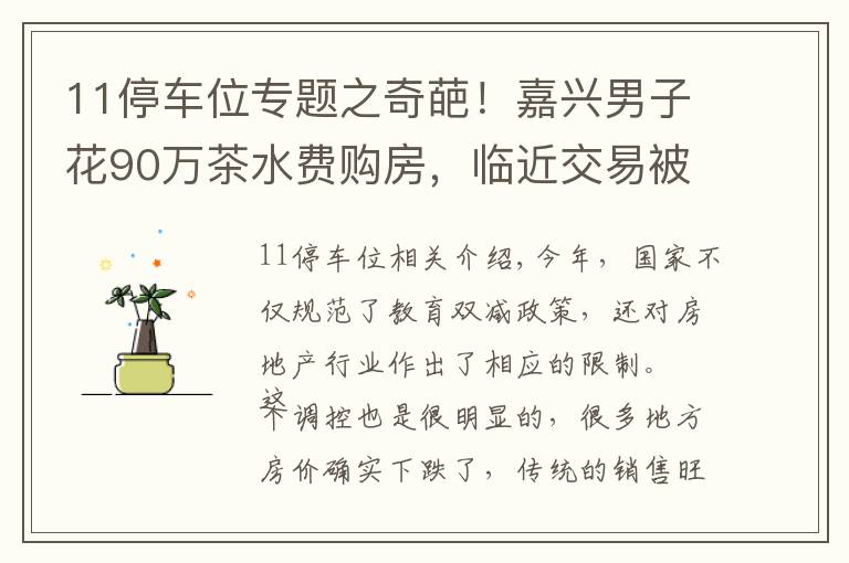 11停車位專題之奇葩！嘉興男子花90萬茶水費購房，臨近交易被告知需綁定11個車位