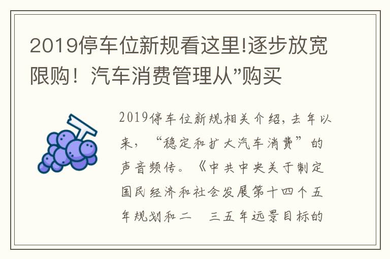 2019停車位新規(guī)看這里!逐步放寬限購！汽車消費管理從"購買"走向"使用"