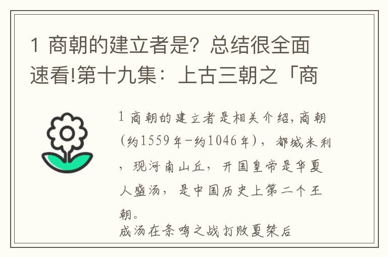 1 商朝的建立者是？總結(jié)很全面速看!第十九集：上古三朝之「商朝」簡介