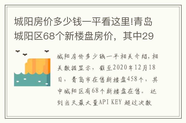 城陽房價(jià)多少錢一平看這里!青島城陽區(qū)68個(gè)新樓盤房價(jià)，其中29個(gè)樓盤均價(jià)超過1.5萬元