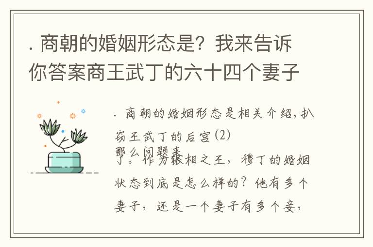 . 商朝的婚姻形態(tài)是？我來告訴你答案商王武丁的六十四個妻子都是從哪兒來的？