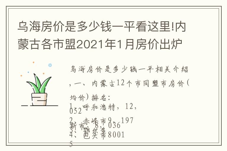 烏海房?jī)r(jià)是多少錢一平看這里!內(nèi)蒙古各市盟2021年1月房?jī)r(jià)出爐