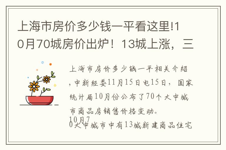 上海市房?jī)r(jià)多少錢(qián)一平看這里!10月70城房?jī)r(jià)出爐！13城上漲，三亞環(huán)比漲0.8%領(lǐng)跑