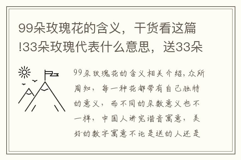 99朵玫瑰花的含義，干貨看這篇!33朵玫瑰代表什么意思，送33朵玫瑰代表什么（生生世世的愛）