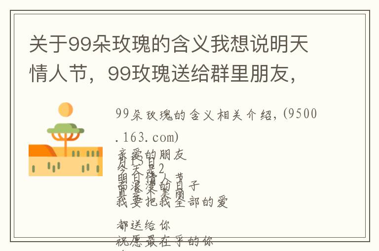 關于99朵玫瑰的含義我想說明天情人節(jié)，99玫瑰送給群里朋友，祝你們情人節(jié)快樂，永遠健康幸福