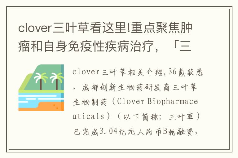 clover三葉草看這里!重點(diǎn)聚焦腫瘤和自身免疫性疾病治療，「三葉草生物」獲3.04億元B輪融資