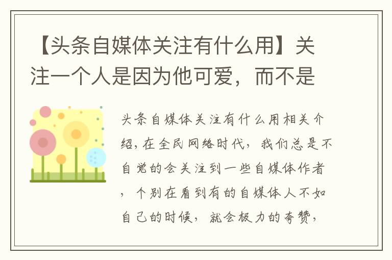 【頭條自媒體關(guān)注有什么用】關(guān)注一個人是因為他可愛，而不是他可憐