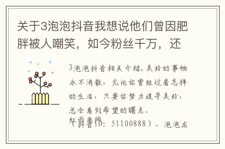 關(guān)于3泡泡抖音我想說他們曾因肥胖被人嘲笑，如今粉絲千萬，還跟汪涵、陳赫約飯……