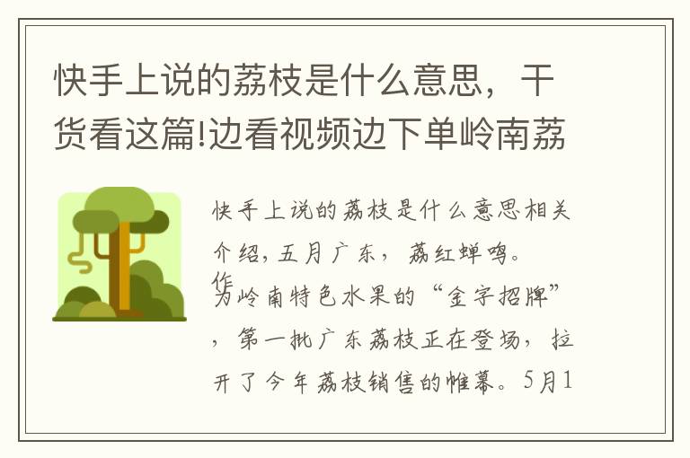 快手上說的荔枝是什么意思，干貨看這篇!邊看視頻邊下單嶺南荔枝，快手助力廣東荔枝銷售