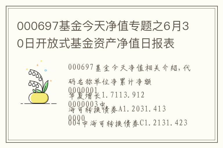 000697基金今天凈值專題之6月30日開放式基金資產(chǎn)凈值日報表