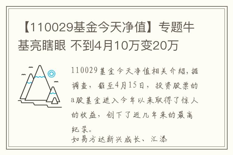 【110029基金今天凈值】專題牛基亮瞎眼 不到4月10萬變20萬