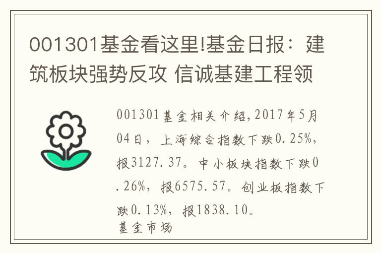 001301基金看這里!基金日?qǐng)?bào)：建筑板塊強(qiáng)勢(shì)反攻 信誠(chéng)基建工程領(lǐng)漲