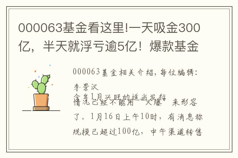 000063基金看這里!一天吸金300億，半天就浮虧逾5億！爆款基金盤中跌停，9萬(wàn)人被套