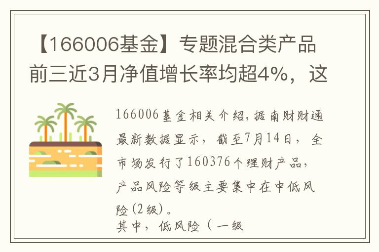 【166006基金】專題混合類產(chǎn)品前三近3月凈值增長率均超4%，這類產(chǎn)品應(yīng)該如何配置資產(chǎn)？丨機(jī)警理財日報（7月15日）