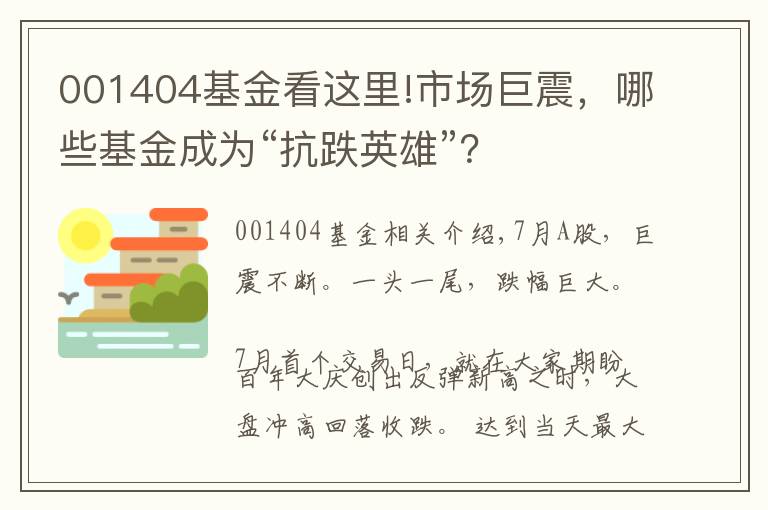 001404基金看這里!市場(chǎng)巨震，哪些基金成為“抗跌英雄”？